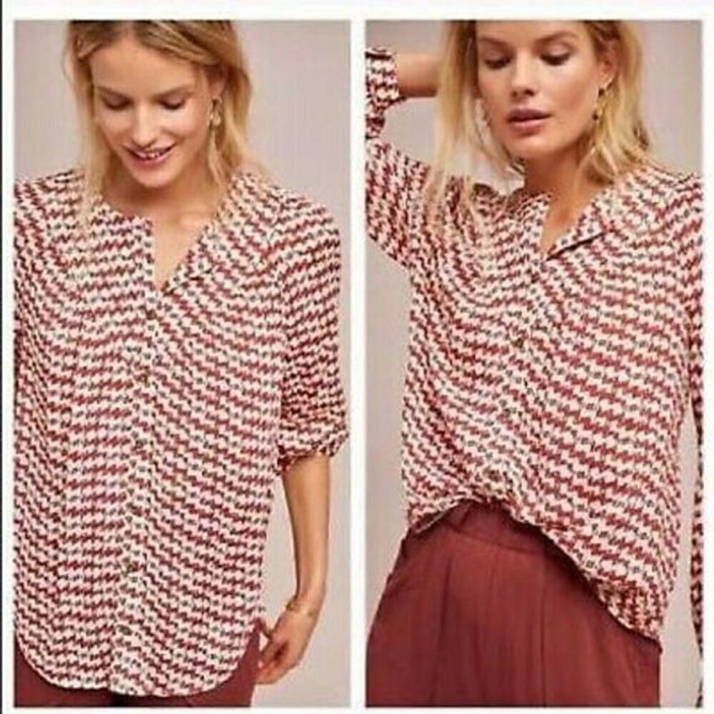 Maeve Anthropologie Avignon Scottie Dog Print Button Blouse, Size XS
